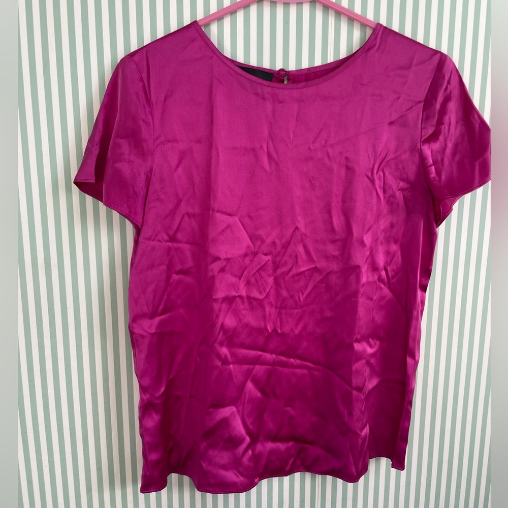 NWOT Emporio Armani Silk Stretch Satin Short Sleeve Top in Hot/Jewel Pink